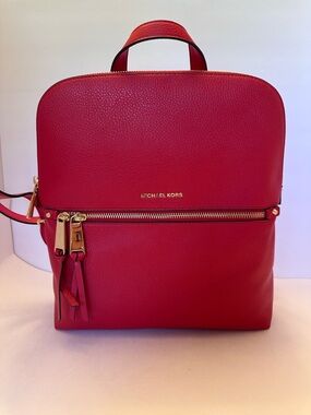 Michael Kors Cherry Red Pebbled Leather Backpack